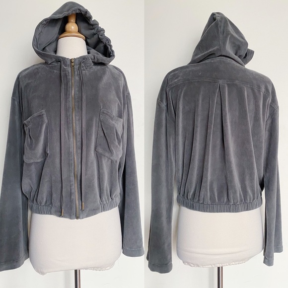 Young Fabulous & Broke Fritzy Velour Full Zip Hoodie Jacket in Woodsmoke Gray M - Picture 2 of 6